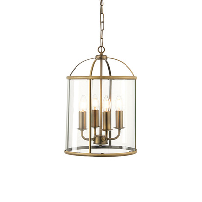 Blytheton 4lt pendant Pendant light Antique brass plate & clear glass
