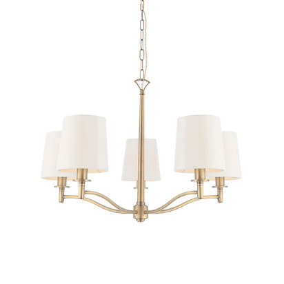 Briarcombe 5lt pendant Pendant light Matt antique brass plate & vintage white fabric