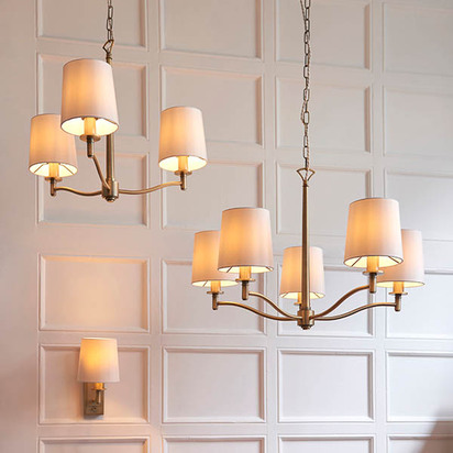 Briarcombe 5lt pendant Pendant light Matt antique brass plate & vintage white fabric