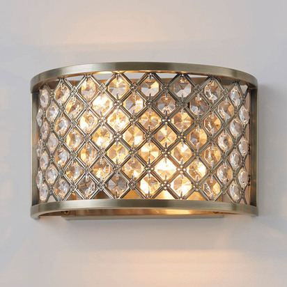 Beechwood 2lt wall Wall light Antique brass plate & clear crystal