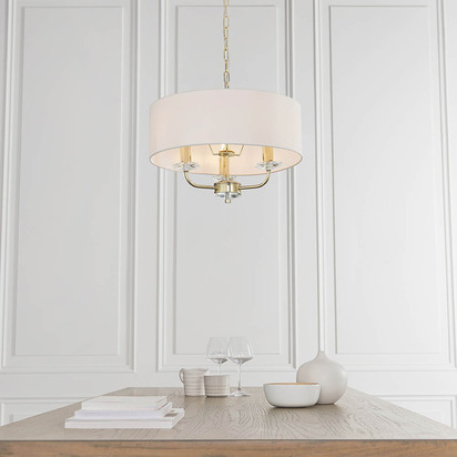 Brentmont 3lt pendant Pendant light Brass plate & vintage white fabric