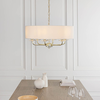 Brentmont 6lt pendant Pendant light Brass plate & vintage white fabric