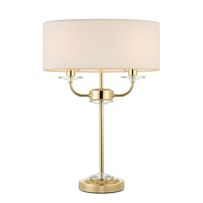 Brentmont 2lt table Table light Brass plate & vintage white fabric