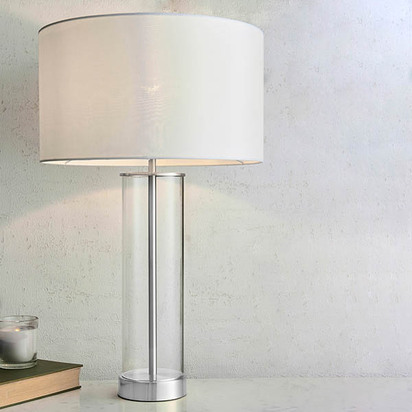 Blythemont Touch Table Table light Bright nickel plate, clear glass & vintage white fabric