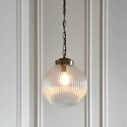 Heathfield Pendant Pendant light Antique brass plate & clear ribbed glass