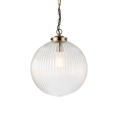 Heathfield Pendant Pendant light Antique brass plate & clear ribbed glass
