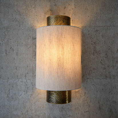 Beechstead Wall Wall light Hammered bronze plate & natural linen mix fabric