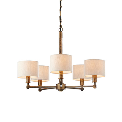 Beechstead 5lt pendant Pendant light Hammered bronze plate & natural linen mix fabric
