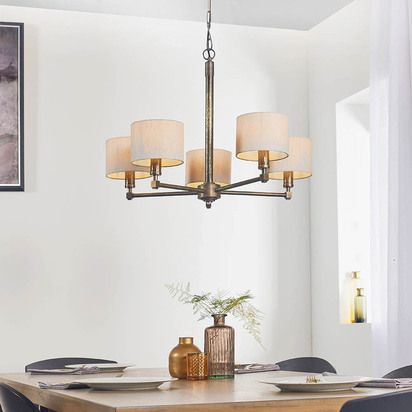 Beechstead 5lt pendant Pendant light Hammered bronze plate & natural linen mix fabric