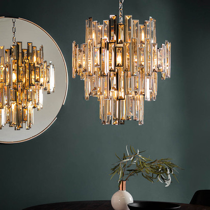 Carwick 12lt pendant Pendant light Chrome plate & champagne crystal