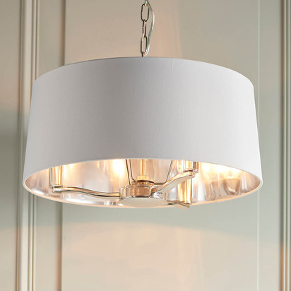 Avonbrook 3lt pendant Pendant light Bright nickel plate & vintage white fabric