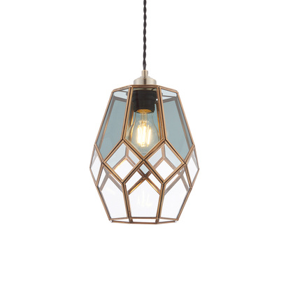 Brockdale Pendant shade Pendant easyfit light Antique solid brass & clear/smoked glass