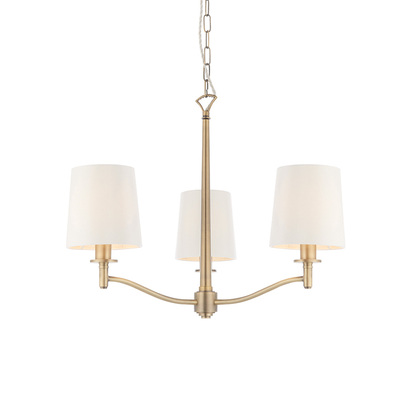 Briarcombe 3lt pendant Pendant light Matt antique brass plate & vintage white fabric