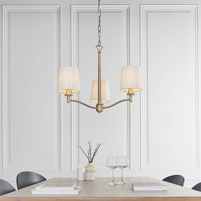 Briarcombe 3lt pendant Pendant light Matt antique brass plate & vintage white fabric