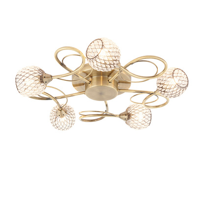 Avondale 5lt semi flush Semi flush light Antique brass plate with clear glass & antique brass wire