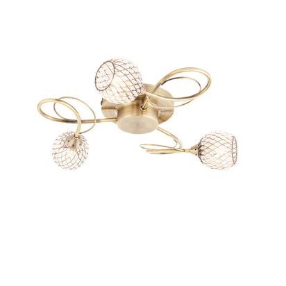 Avondale 3lt semi flush Semi flush light Antique brass plate with clear glass & antique brass wire