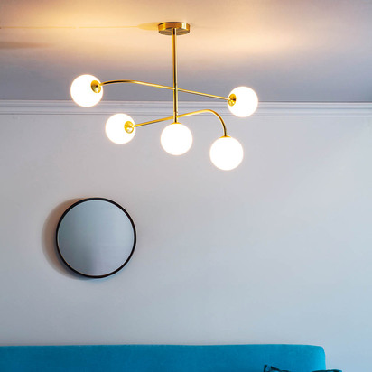 Briarworth 5lt semi flush Semi flush light Satin brass plate & opal glass