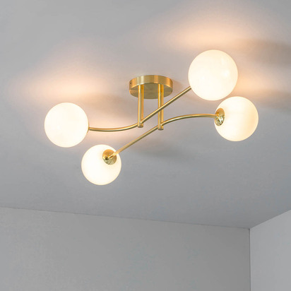 Briarworth 4lt semi flush Semi flush light Satin brass plate & opal glass