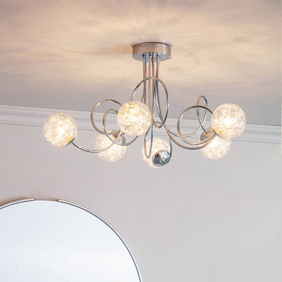 Calverley 6lt semi flush Semi flush light Chrome plate & clear glass with chrome beaded wire