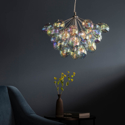 Beechview 6lt pendant Pendant light Chrome plate & iridescent glass