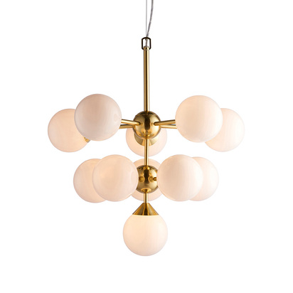 Briarstead 11lt pendant Pendant light Satin brass plate & gloss white glass