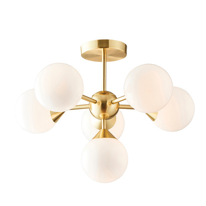 Briarstead 6lt semi flush Semi flush light Satin brass plate & gloss white glass