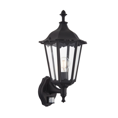 Heronford wall Photocell & PIR Wall light Matt black & clear glass