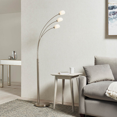 Belford 3lt floor Floor light Satin nickel plate & white glass