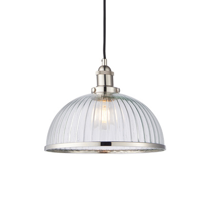 Avonham Pendant Pendant light Bright nickel plate & clear ribbed glass