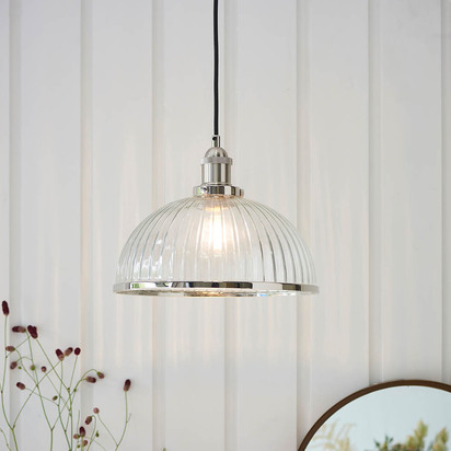 Avonham Pendant Pendant light Bright nickel plate & clear ribbed glass
