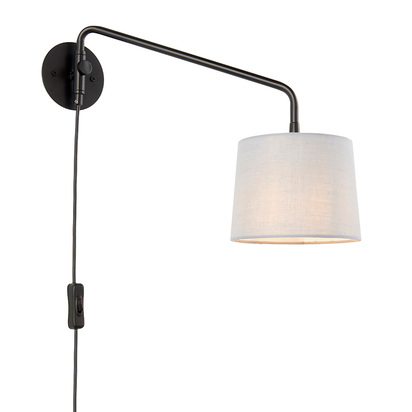 Oakley Wall plug in Wall light Matt black & light grey fabric