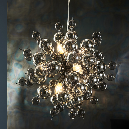 Belwell 9Lt Pendant Pendant light Black chrome plate with smoked mirror & tinted glass
