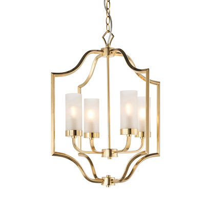 Aftoncroft 4lt pendant Pendant light Satin brass plate & frosted glass