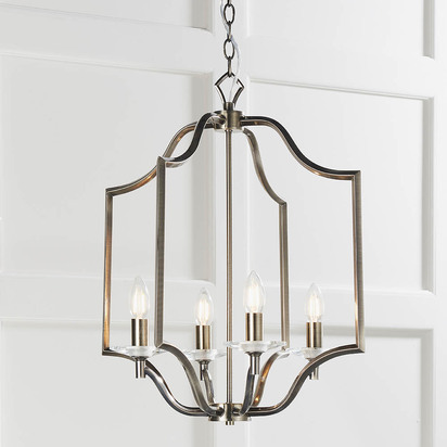 Blytheham 4lt pendant Pendant light Antique brass plate & clear crystal