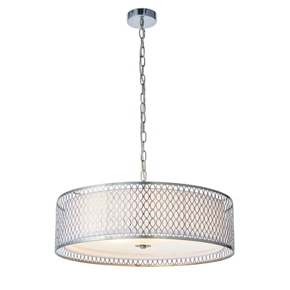 Twickenham 3lt pendant Pendant light Satin nickel plate, white fabric & frosted glass
