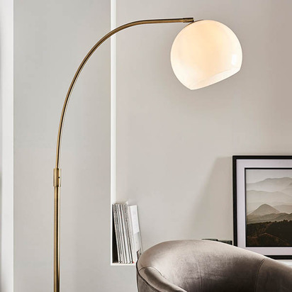 Briarworth Floor Floor light Matt antique brass plate, black marble & opal glass
