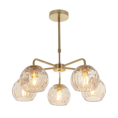 Abberwell 5lt pendant Pendant light Satin brass plate & champagne lustre glass