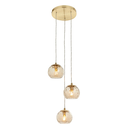 Abberwell 3lt pendant Pendant light Satin brass plate & champagne lustre glass