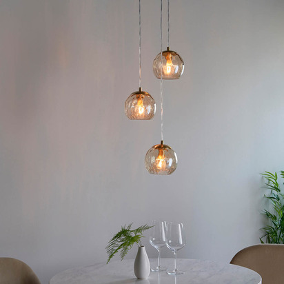 Abberwell 3lt pendant Pendant light Satin brass plate & champagne lustre glass