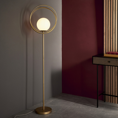 Amberbury Floor Floor light Brushed gold paint & gloss opal glass