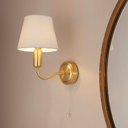 Truro Wall Wall light Satin brass plate & ivory linen mix fabric