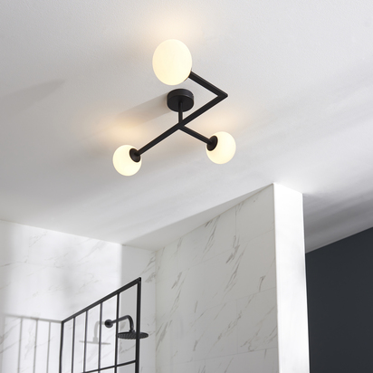 Burwick 3lt semi flush Semi flush light Matt black & matt opal glass