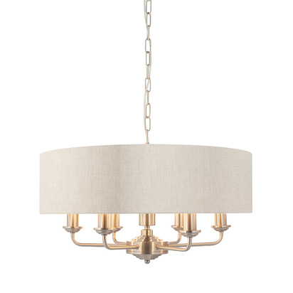 Beechbrook 6lt pendant Pendant light Brushed chrome plate & natural linen