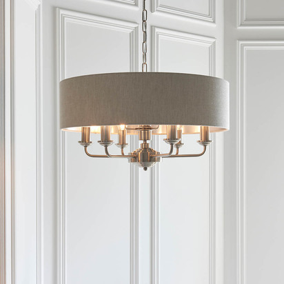 Beechbrook 6lt pendant Pendant light Brushed chrome plate & natural linen