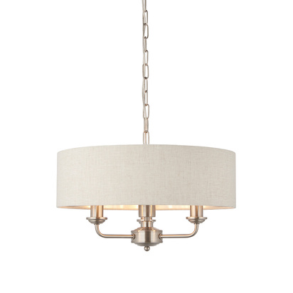 Highclere 3lt pendant Pendant light Brushed chrome plate & natural linen
