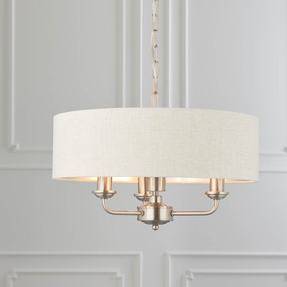 Beechbrook 3lt pendant Pendant light Brushed chrome plate & natural linen