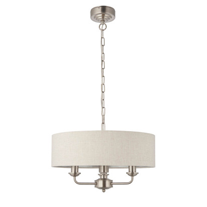 Highclere 3lt pendant Pendant light Brushed chrome plate & natural linen