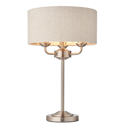 Highclere 3lt table Table light Brushed chrome plate & natural linen
