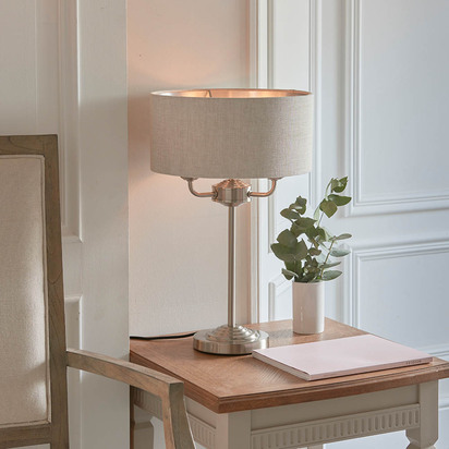 Beechbrook 3lt table Table light Brushed chrome plate & natural linen