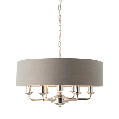 Highclere 6lt pendant Pendant light Bright nickel plate & charcoal fabric